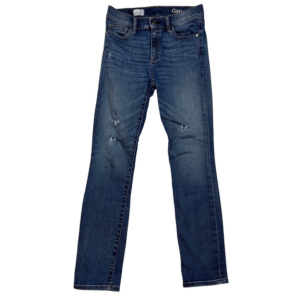 Gap‎ Jeans Womens 27S Blue Resolution Slim Straight Distressed Stretch Denim